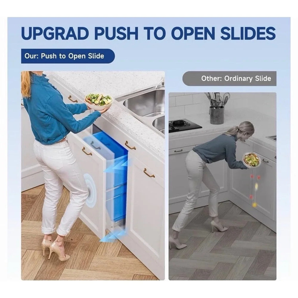 Pull Out Trash Can Under Cabinet with Push to Open Slides, Heavy Duty Under S...